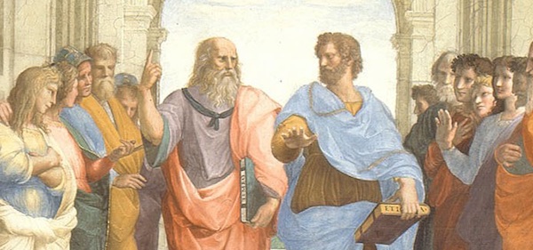 Platon pointant le ciel et Aristote la terre