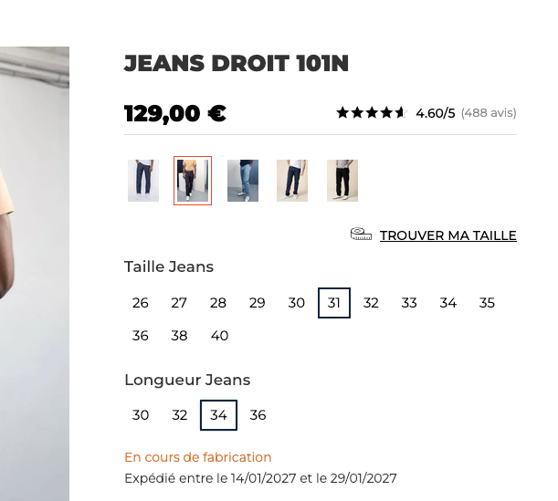 Prédiction de fabrication d'un jean, 1083